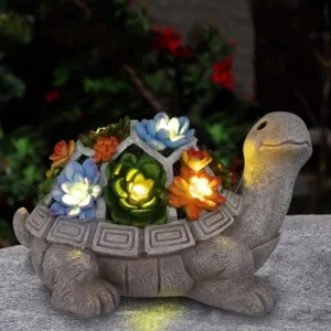 Solar Garden Outdoor Statues Turtle with Succulent and 7 LED Lights