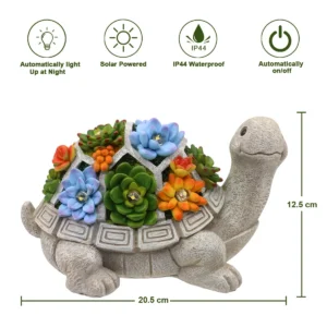 Solar Garden Outdoor Statues Turtle with Succulent and 7 LED Lights