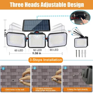 Solar Lights Outdoor, 3 Head Solar Motion Lights Outdoor